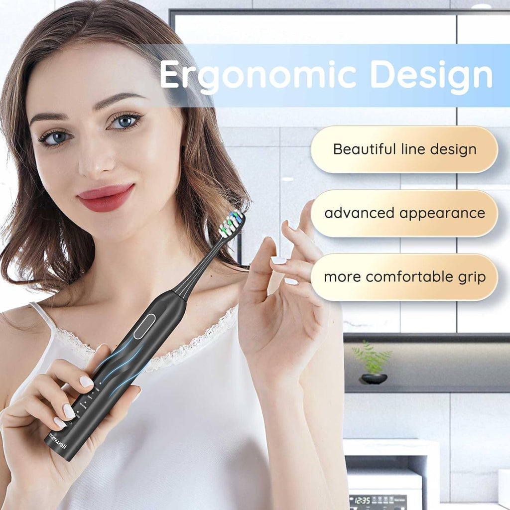 Sonic Electric Toothbrush - 5X More Effective Cleaning, 8 Brush Heads, 4 Modes, Low Noise Design for Adults