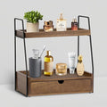 2-Tier Bathroom Organizer Countertop with Drawer, Wood Counter Organizer for Bathroom Decor, Sink Shelf for Vanity Storage, Makeup Tray for Perfume Skincare Bedroom Kitchen Corner