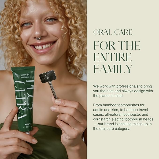 Kids Biodegradable and Eco-Friendly Bamboo Toothbrush - BPA Free Soft Bristle - Dentist-Approved and All-Natural with "Brush Smile Repeat" Etched on Handles by Plus Ultra