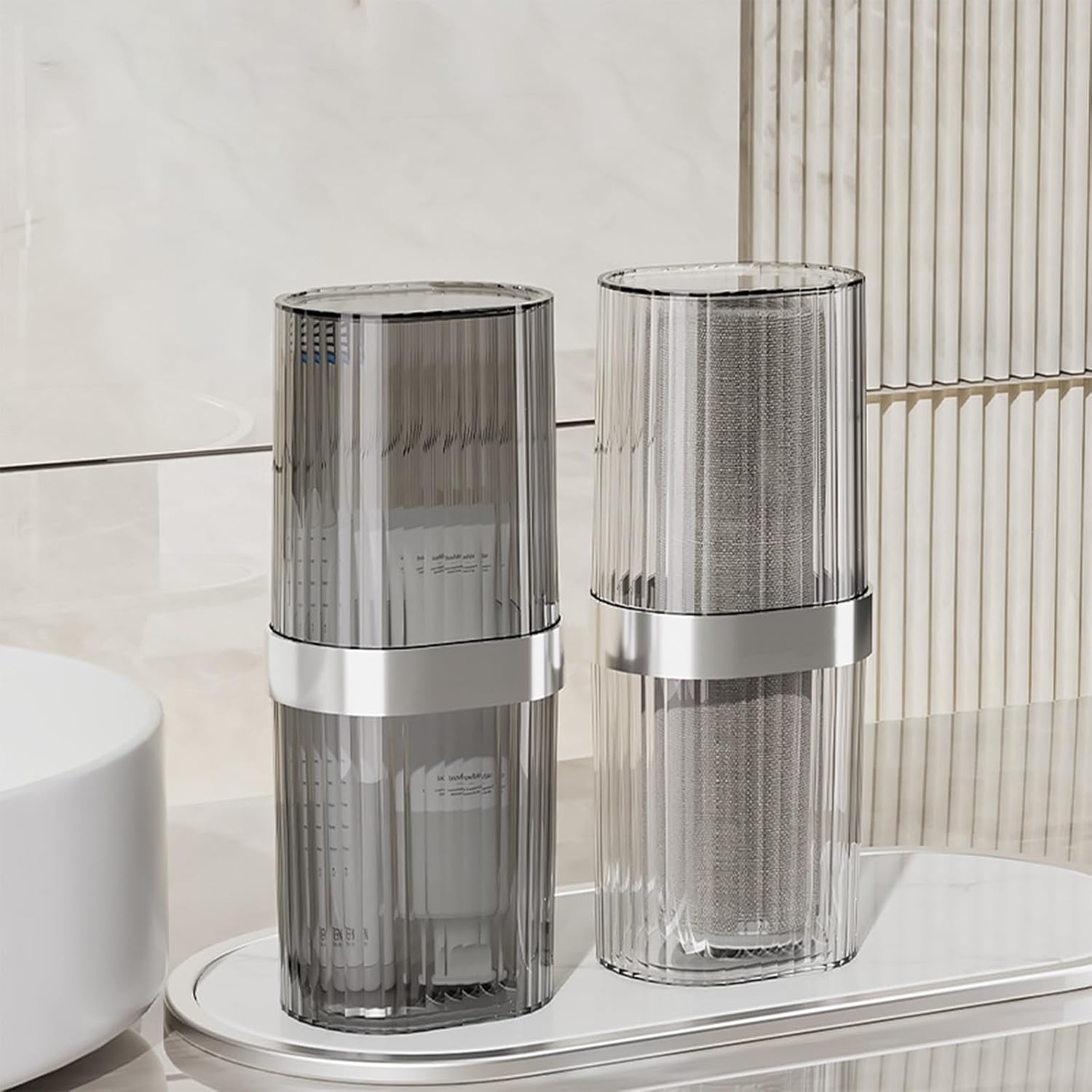 Travel Toothbrush Cup Case, Toothbrush Travel Container Portable Travel Toothbrush Holder Toothpaste Storage for School Camping Business Trip Bathroom (White,Grey)