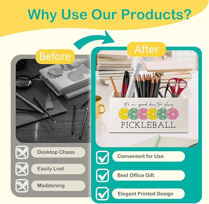 Pickleball Gifts Wooden Pen Pencil Holder for Desk Accessories, Pickle Ball Gifts, Gift for Pickleball Lovers Women Wood Makeup Brush Toothbrush Holder Organizer for Vanity Bathroom