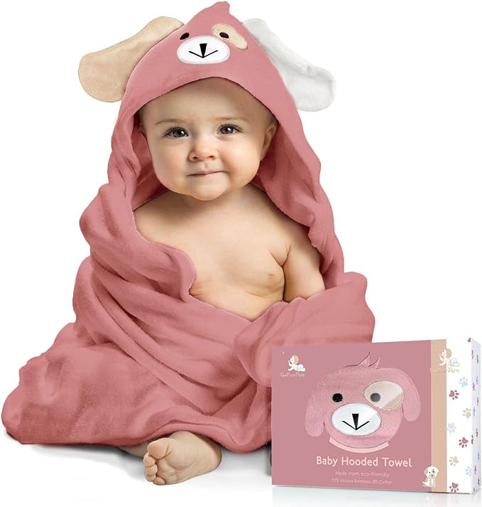 Baby Towels with Hood - Soft, Absorbent Viscose Made of Bamboo, Extra Large 35 x 35 Inches, for Newborns, Infants, Boys and Girls, Mauve Rose