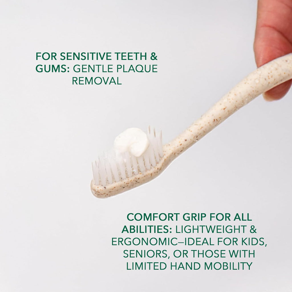 Terra & Co. Gentle Green Toothbrushes – 10-Pack of Plastic-Free Toothbrushes with Soft Bristles for Sensitive Teeth & Gums – Individually Sealed – BPA-Free, Plant-Based, Eco-Friendly & Travel-Ready