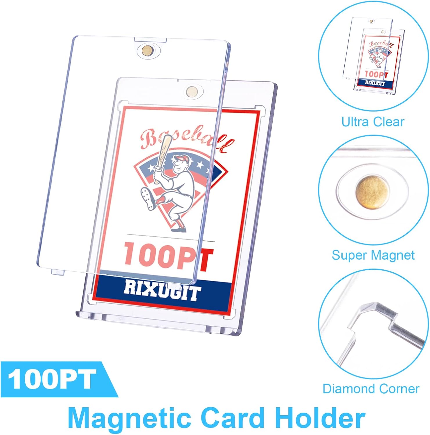 20-Pack One Touch Magnetic Card-Holder - 100PT Magnetic Sports Card Holders, Trading Card Holder, UV Protection， Sports Card Protectors, Magnet Case Fit for Standard Cards Storage and Display