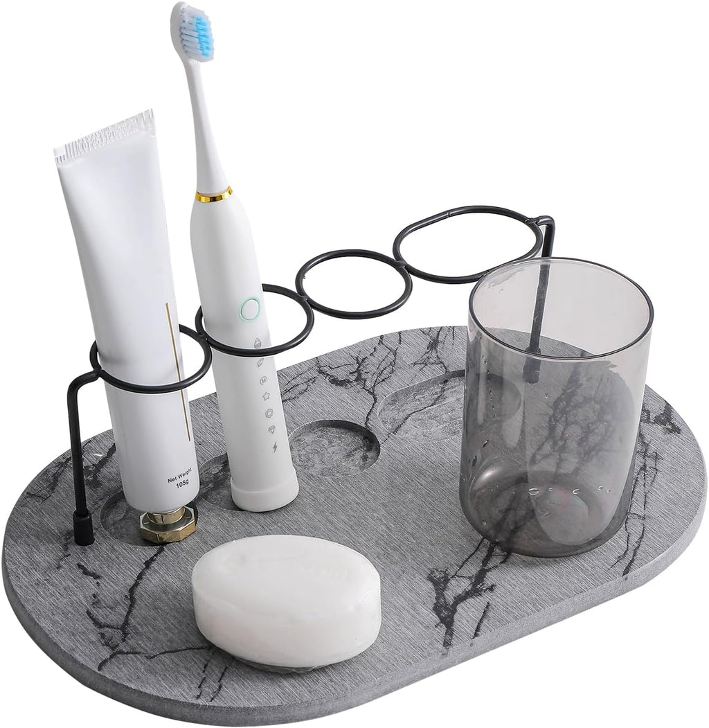 Toothbrush Holders for Bathroom, Metal Toothbrush Organizer with Diatomite Base, Water Absorption Quick Drying Bathroom Organizers and Storage,for Electric Toothbrush,Toothpaste,Razor,Makeup.