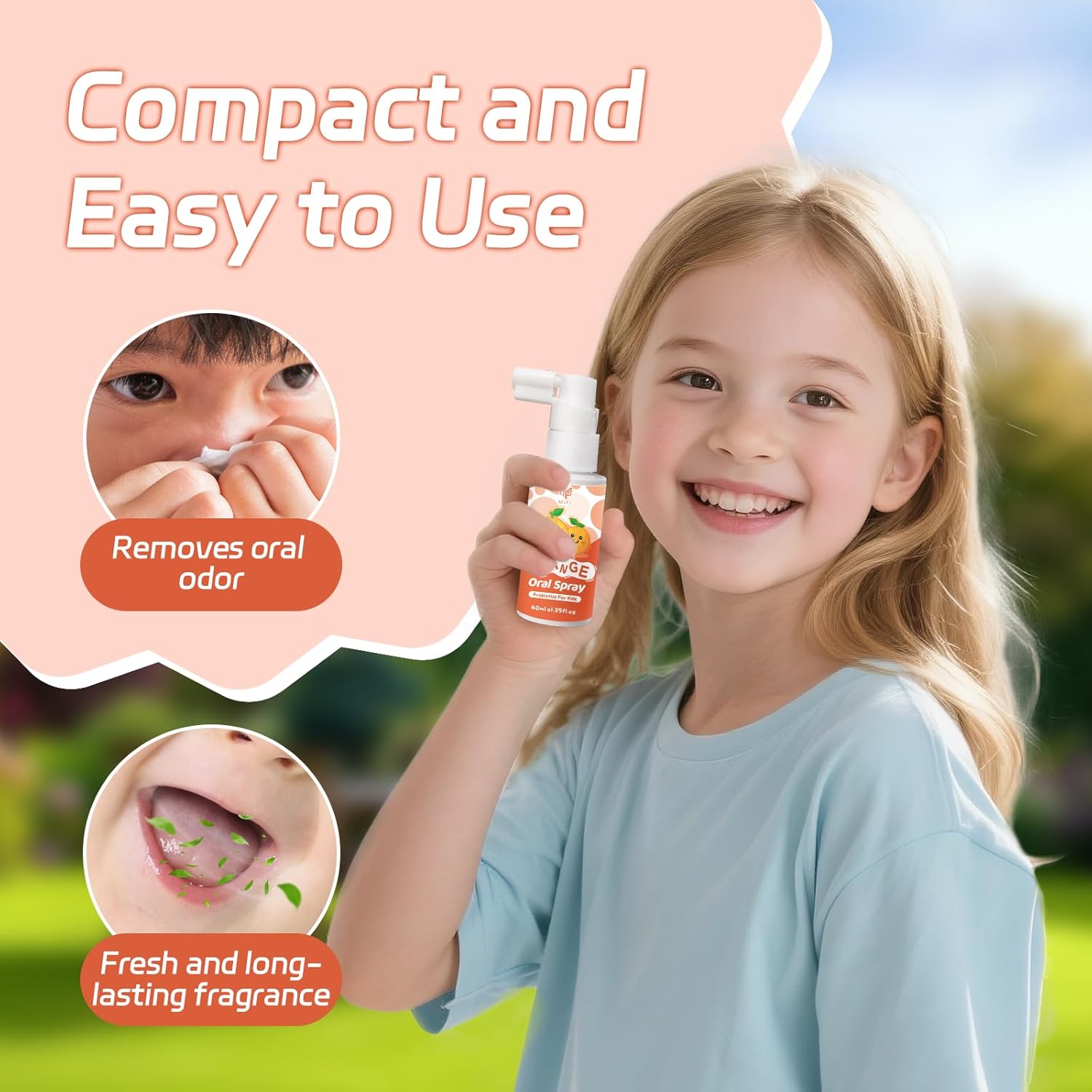 Kids Oral Spray - Probiotic Fruit Flavored Toothpaste Helper for Toddlers, Daily Fresh Breath, Gentle Oral Care Spray for Children (2Pack, Orange)