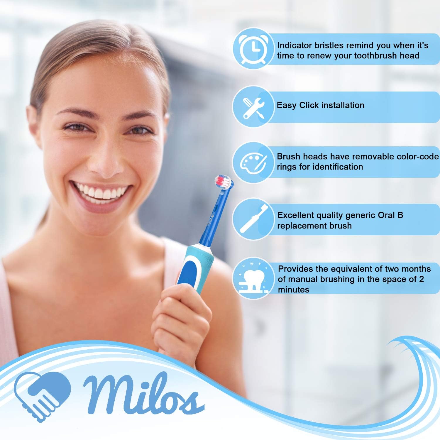 Milos Kids Replacement Heads Compatible with Oral B - Replacement Toothbrush Heads for Teenagers Aged 10-16 Soft Sensitive Replacement Brush Heads 16 Pack