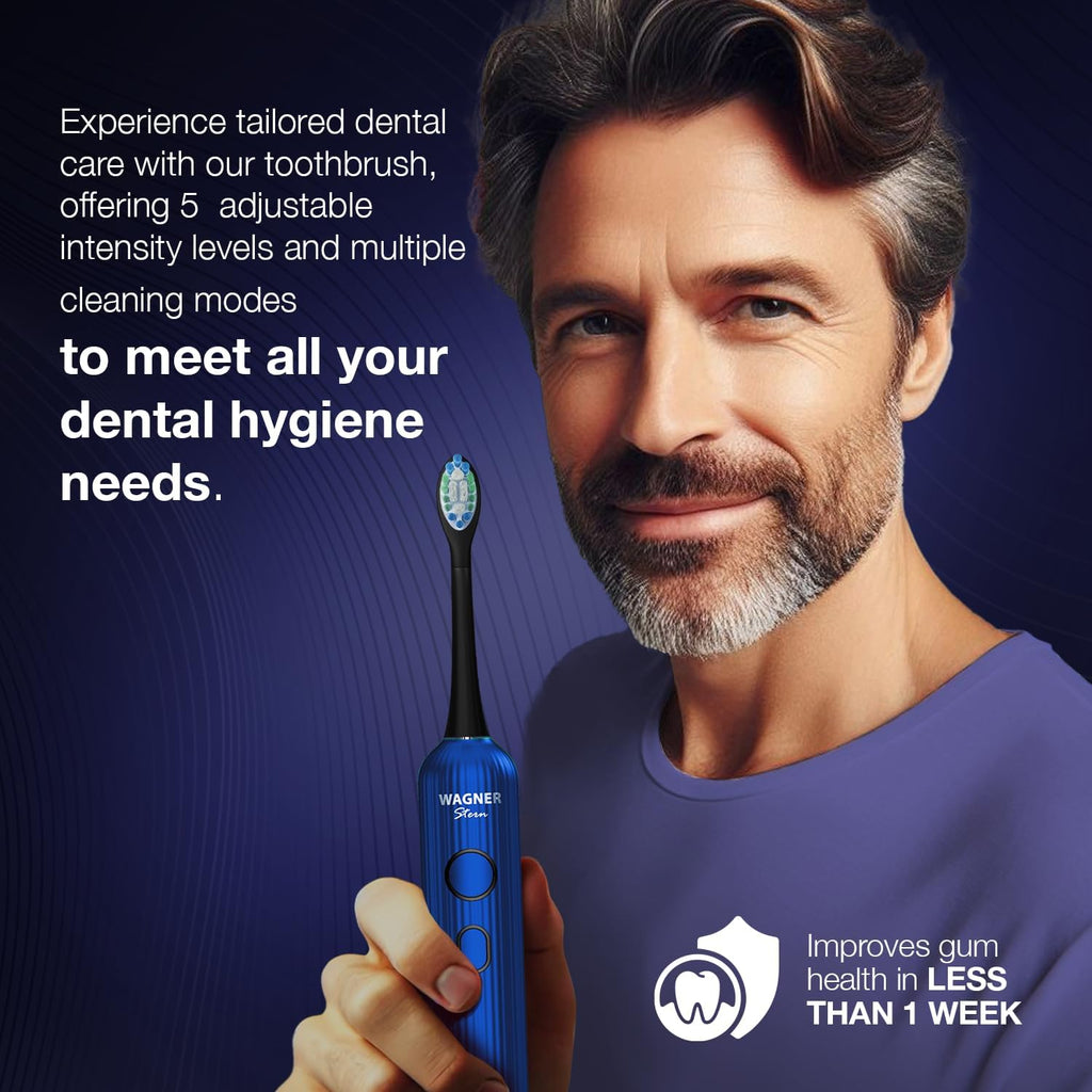 Wagner Stern VibroWave Plus Oscillation & Vibration Sonic Electric Toothbrush with 4 Brush Heads. IPX7 Waterproof.
