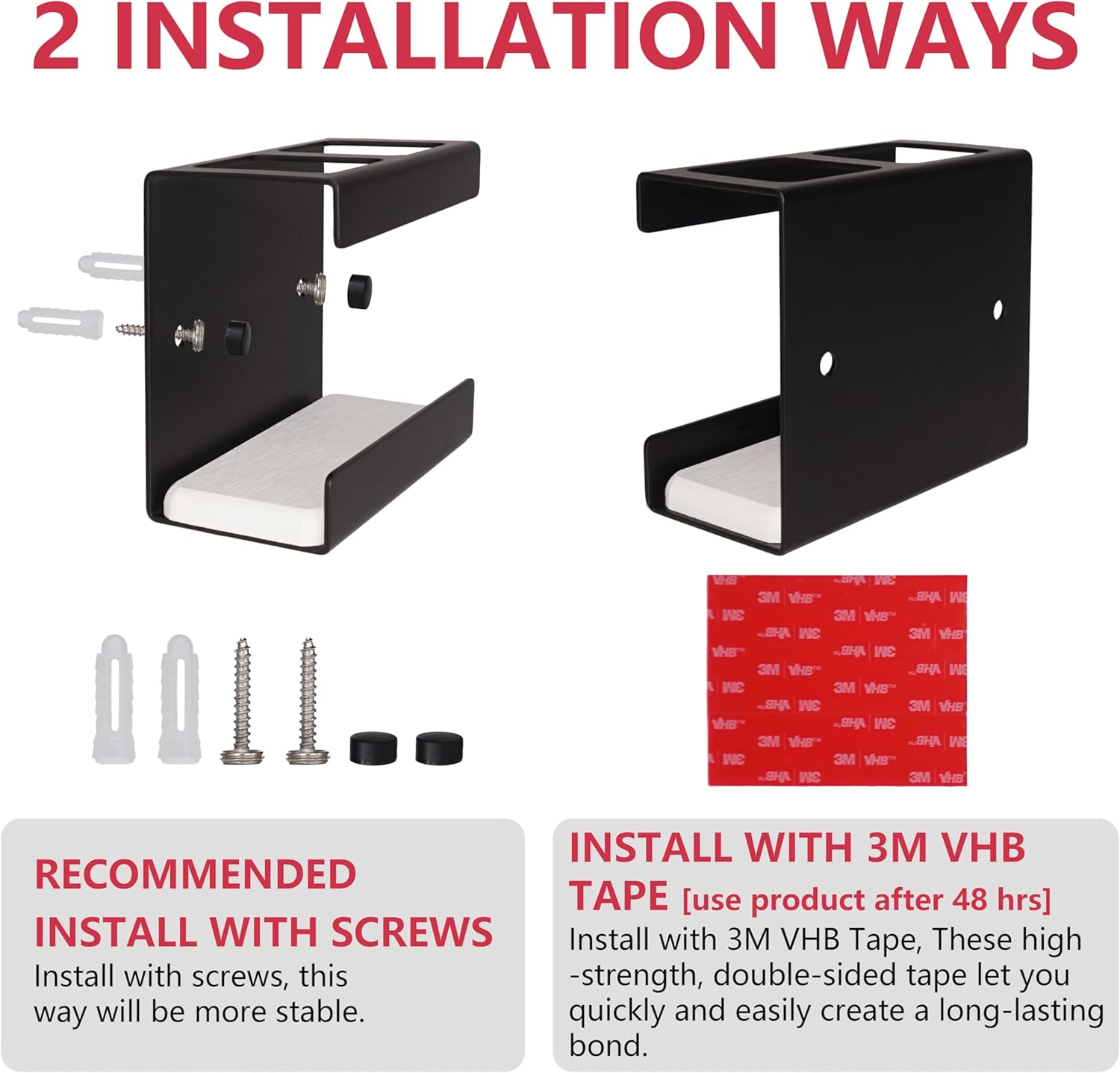 Set of 2 Electric Toothbrush Holder Wall Mounted, 18/8 Stainless Steel Toothbrush Stand with Diatomite Dish, 3M Self Adhesive Toothbrush Storage Rack for Bathroom (Black)