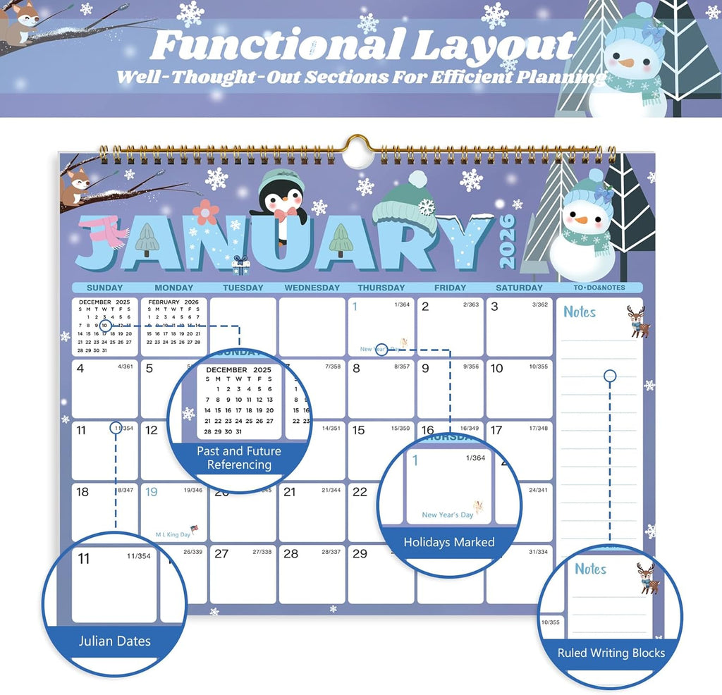 2026 Calendar, Wall Calendar 2026-2027, 18 Month Calendar January 2026 - June 2027, 14.8" X 11.5", Calendar with Twin-Wire Binding, Hanging Hook and Julian Dates (Seasonal Designs)