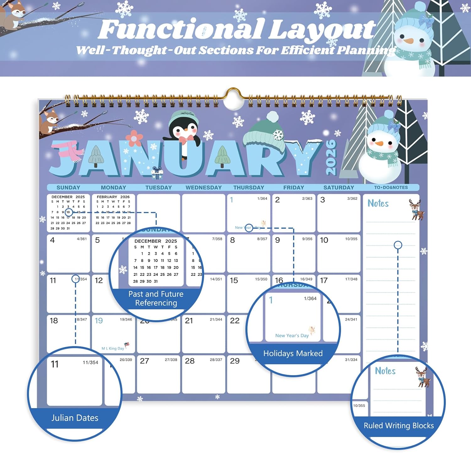 2026 Calendar, Wall Calendar 2026-2027, 18 Month Calendar January 2026 - June 2027, 14.8" X 11.5", Calendar with Twin-Wire Binding, Hanging Hook and Julian Dates (Seasonal Designs)