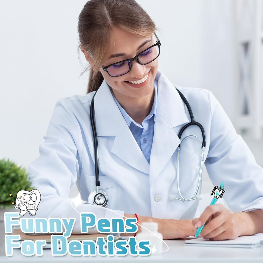 24 Pcs Dental Pen and Notepad Set Cute Tooth Ballpoint Pen Funny Notepad Dentist Assistant Accessories Dental Hygiene Month Gift for Nurse Doctor Medical Christmas Winter School Stationery