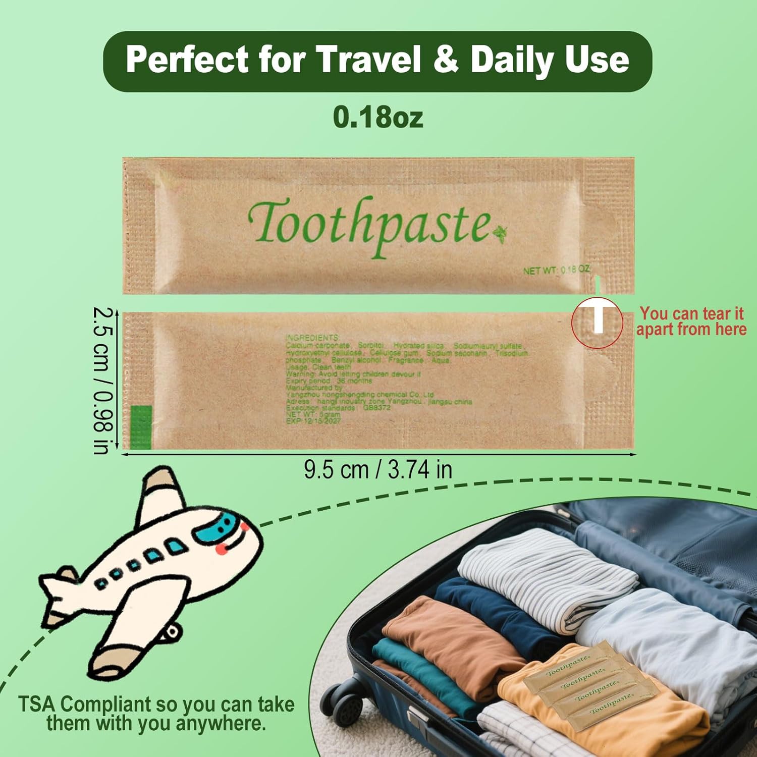 0.18oz Small Toothpaste Travel Size Bulk,Mini Toothpaste Travel for Hotel Camping Gym Office School Homeless50
