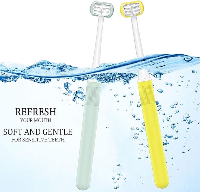 2 Pieces 3 Sided Toddler Toothbrush, Three Bristles for Kids Toothbrush, Autism Soft Bristles,Soft and Gentle for Complete Tooth and Gum Care(C1（Blue+Yellow） Kids)