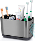 Boperzi Toothbrush and Toothpaste Holder Brushed Nickel Drainage for Bathroom Vanity, Large Electric Toothbrush Storage Caddy Anti-Slip Rustic with Adjustable Dividers for Family, Kids