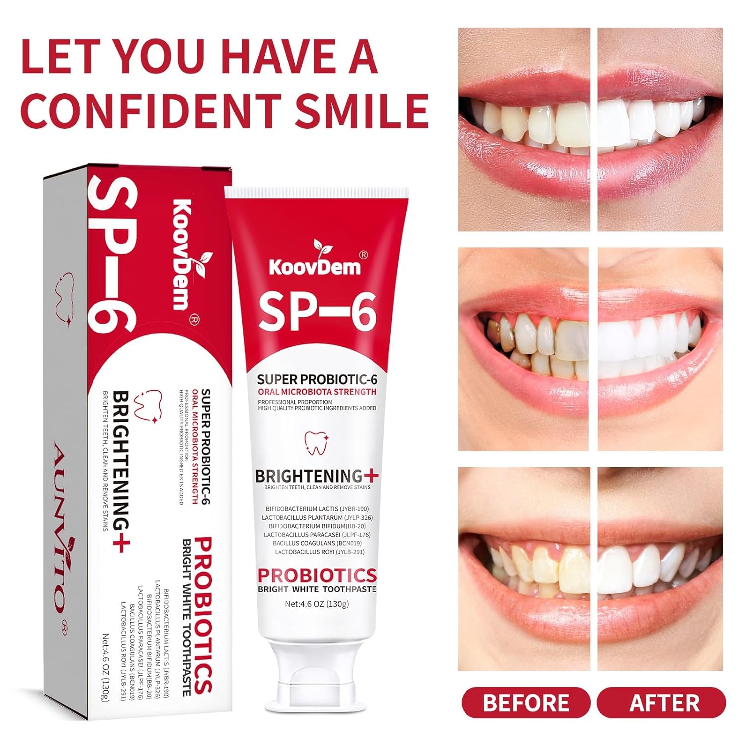 2025 New Sp-6 Probiotics Whitening Toothpaste-Fluoride-Free, Enhanced Formula with 6 Probiotics for Gum Care & Fresh Breath, Fresh Mint Flavor(2PC)（Blue+Red）