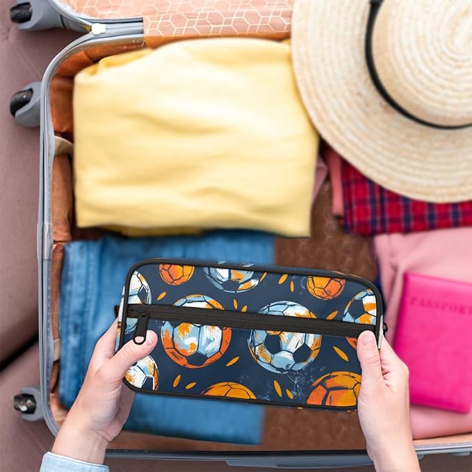 Soccer Background Boys Travel Toiletry Bag Waterproof Wash Bag Shower Shaving Bag Cosmetic Organizer Makeup Bag Portable Toiletries Accessories for Women Men Sport