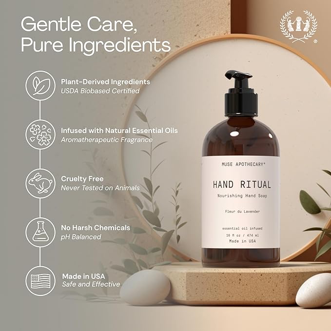 Muse Apothecary Hand Ritual - Aromatic and Nourishing Hand Soap, Infused with Natural Aromatherapy Essential Oils - USDA Certified Biobased - 16 oz, Rosemary Mint + Hemp, 2 Pack