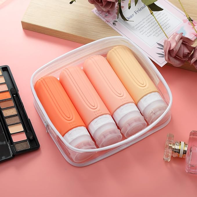 Travel Bottles for Toiletries, Tsa Approved 3oz Travel Size Containers BPA Free Leak Proof Refillable Liquid Silicone Squeezable Travel Accessories for Shampoo Conditioner Lotion (4 Pack)