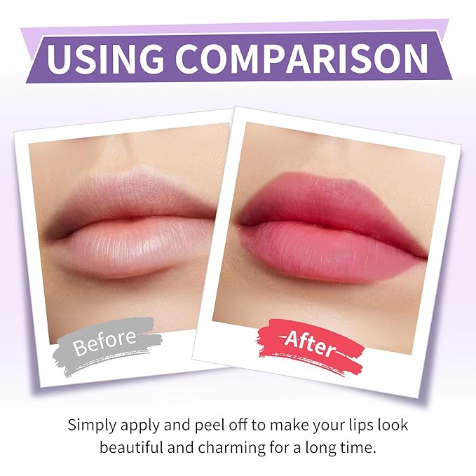 CAHIUYOA 5PCS Lip Stain Peel Off Lip Liner Stain,Matte Lip Tint Stain Peel Off Liquid Lipstick Long Lasting Waterproof Lipstain Makeup Set Gift for Women