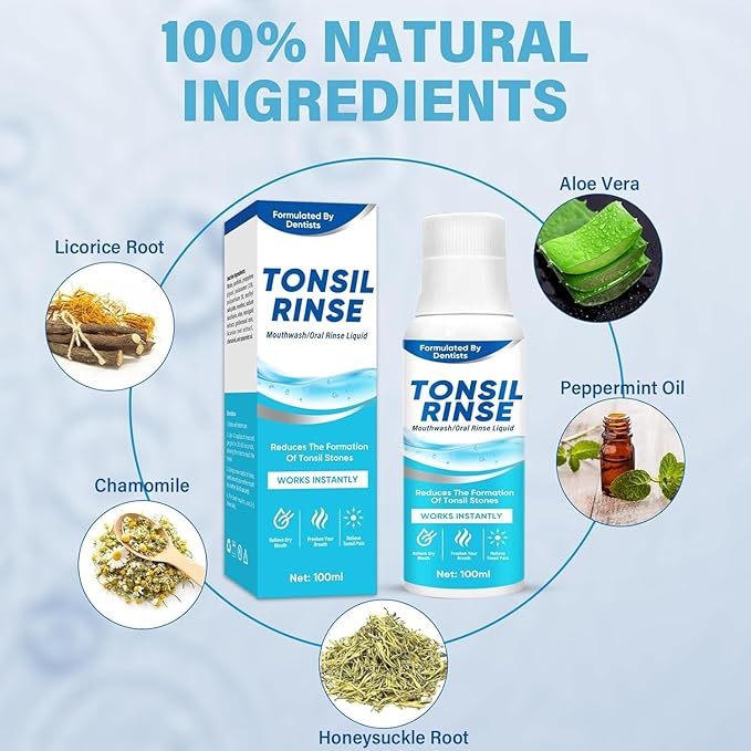 Tonsil Stone Mouthwash, Tonsil Stone Remover Rinse Liquid Help Soothe Tonsils, Mint Flavor Mouthwash Freshen Breath, Eliminate Oral Odor, 100ML