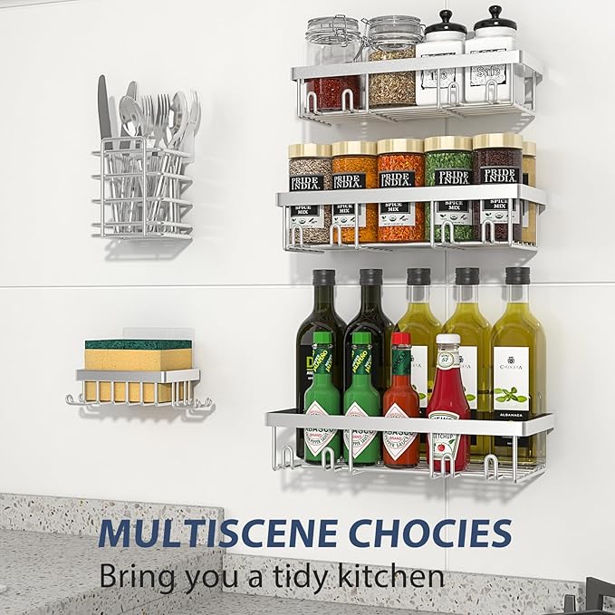 5 Pack Shower Caddy Organizer Rack Shelf for Inside Shower, Self Adhesive Bathroom Wall Storage Basket Rustproof Stainless Steel Large Capacity Shampoo Holder, Silver