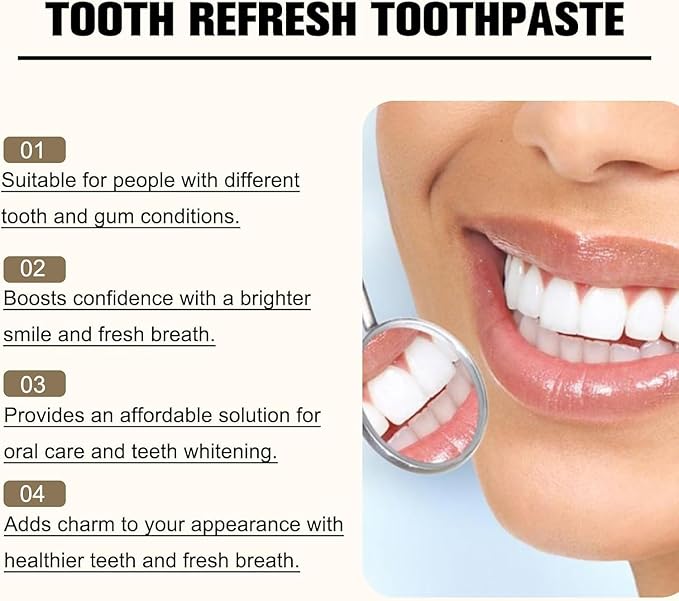 2Pcs Tooth Refresh Toothpaste, Fresh Breath Toothpaste, Natural Oral Care & Enamel Repair, Helps Remove Coffee, Tea & Wine Stains, Fresh Minty Gel