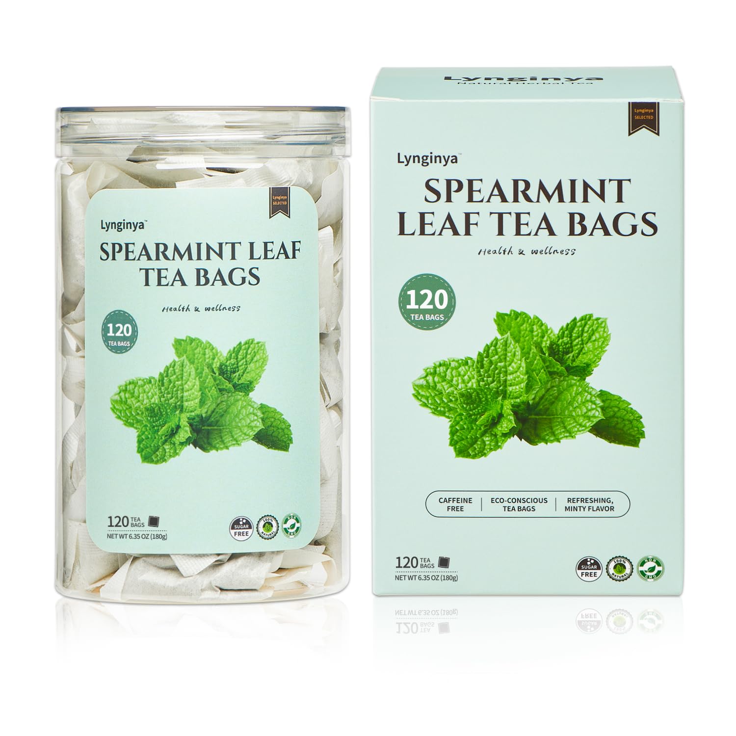Lynginya Spearmint Tea, 120 Tea Bags - Premium Spearmint Leaves - Natural Herbal Tea - Refreshing & Minty - No Sugar & No Caffeine