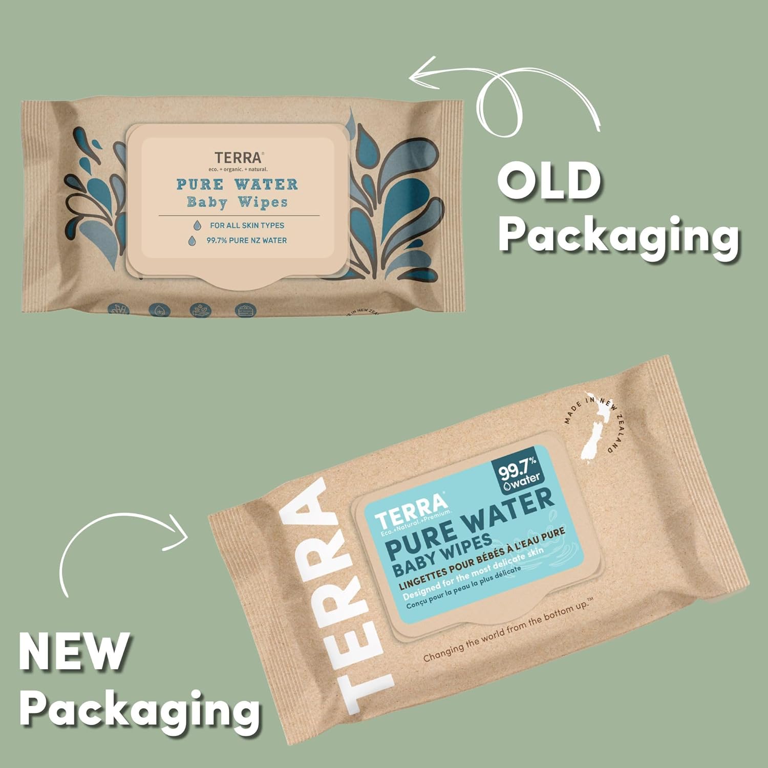 Terra Bamboo Water Baby Wipes: 99.7% Pure New Zealand Water, 100% Biodegradable Bamboo Fiber, 0% Plastic, Unscented Baby Wipes for Sensitive Skin, 12 Packs of 70 Wipes