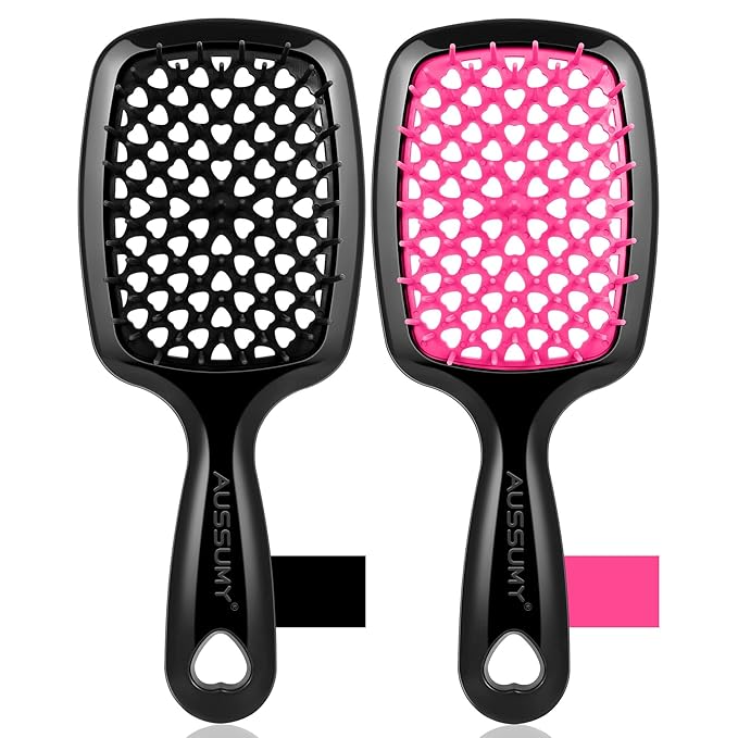 2 Pack Vented Detangling Hair Brush - Detangler Hairbrush with Soft Bristles for Effortless Tangle Free - Ideal for Wet Dry or Damaged Hair for Women Men Kids -Mixed Colors