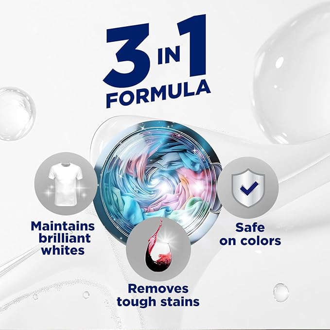 OxiClean Triple Action White Revive Laundry Whitener and Stain Remover Powder, Use with Detergent, Whitens and Brightens Clothes, Removes Tough Stains, Color Safe, Chlorine Free, 6.5 lbs