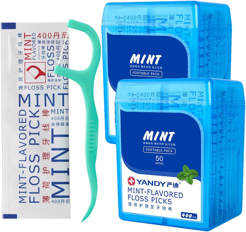 YANDY Mint Flossing Sticks, Individual Flossing Sticks (100 Count), Fresh Breath, Portable, Travel-Friendly