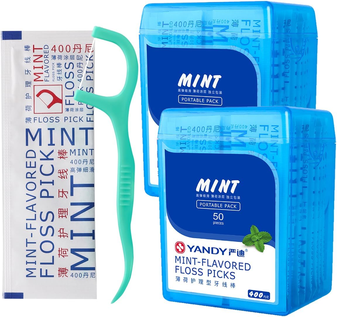 YANDY Mint Flossing Sticks, Individual Flossing Sticks (100 Count), Fresh Breath, Portable, Travel-Friendly