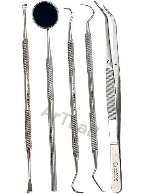 Premium Dental Tools, Plaque Remover for Teeth, Professional Hygiene Cleaning Kit,Stainless Tooth Scraper Plaque Tartar Remover Cleaner,Dental Pick Scaler Oral Care Tools Set (Set of 5 with CASE)