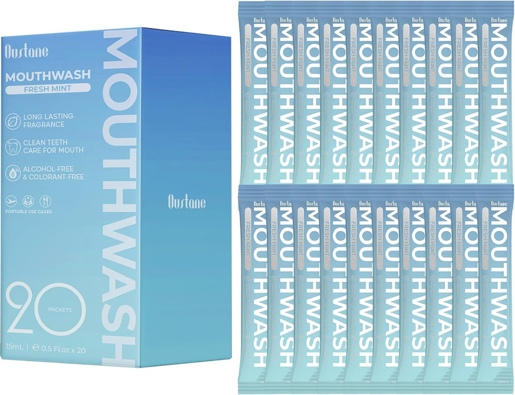 Mouthwash Travel Size, Mini Portable Fresh Breath Mouthwash, Alcohol & Fluoride-Free Oral Care for Air Travel Gifts, Dates & Office, Individually Wrapped Packets 0.5 Fl Oz (Pack of 20).