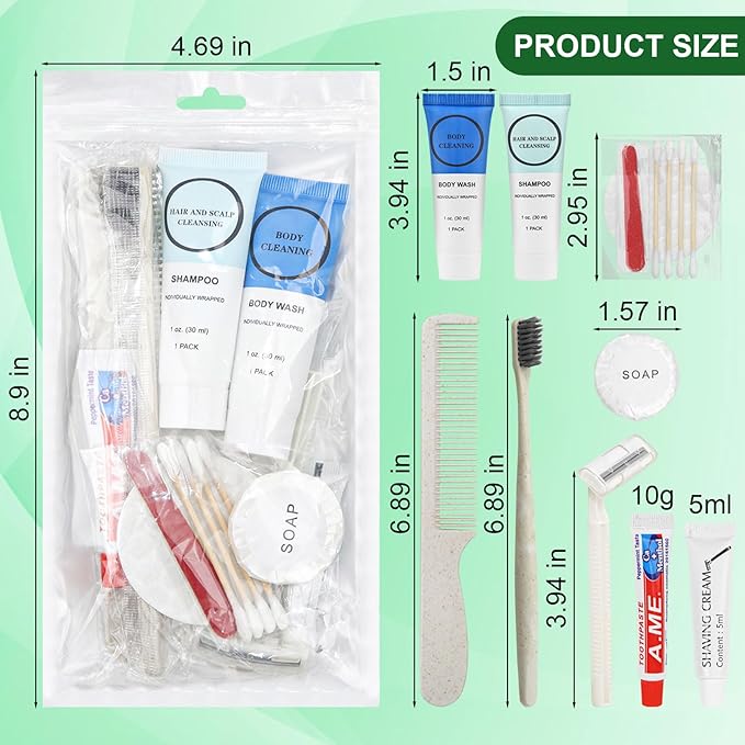 Toiletry Kits Homeless Personal Hygiene Care Package Kits Supplies In Bulk, Disposable Travel Size Essential Women Men Toiletries Set for Hotel,Charity,Camping,Travel (7.1 Inch, 100, Count)