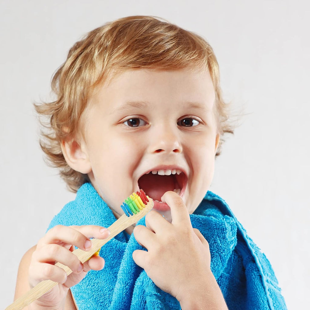 SEVENHEAD 10 PCS Kids Bamboo Toothbrushes Soft Bristles Wooden Toothbrushes, Natural Biodegradable BPA Free Eco Friendly Toothbrushes Colorful