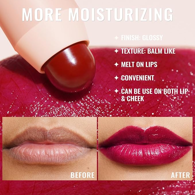 Oulac Magenta Lipstick - Moisturizing Lipstick Tinted Lip Balm for Dry Lips, Hydrating Creamy Lip Crayon & Blush - Lip Color and Cheeks Makeup | 2.48g, JUICY! (04)