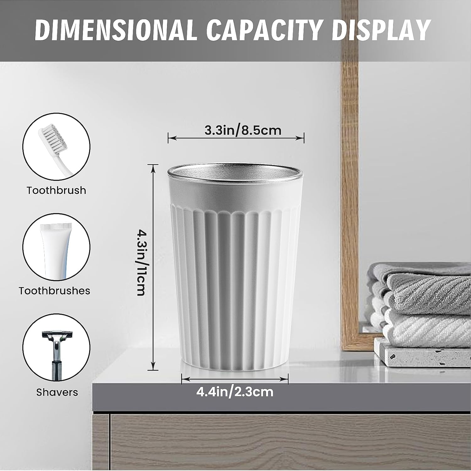 Toothbrush Holder for Bathroom-12oz Unbreakable Stainless Steel Bathroom Cup,Easy to Clean Toothbrush Cup, Reusable Bathroom Tumbler Cups for Home/School/Office(3" x 4.5") (Gray)