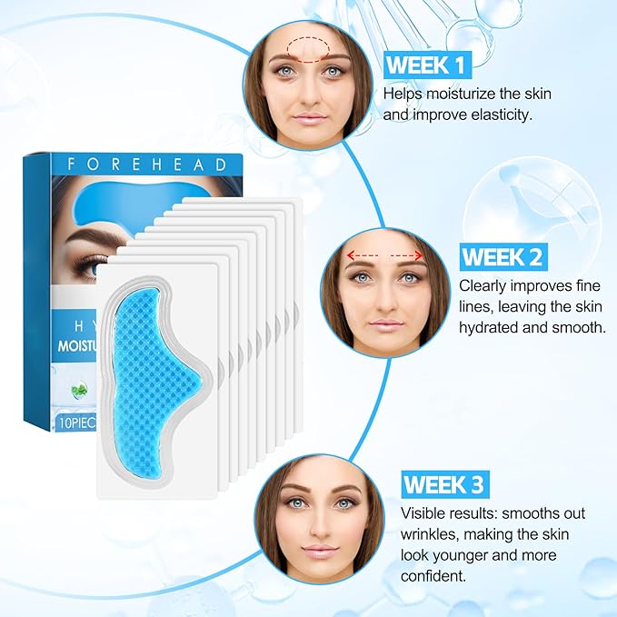 10 PCS Facial Wrinkle Patch, Forehead Moisturizing Patch for Smooth Smile Line, Frown Line & Crows Feet, Facial Pads for Under Eyes, Lips, Forehead