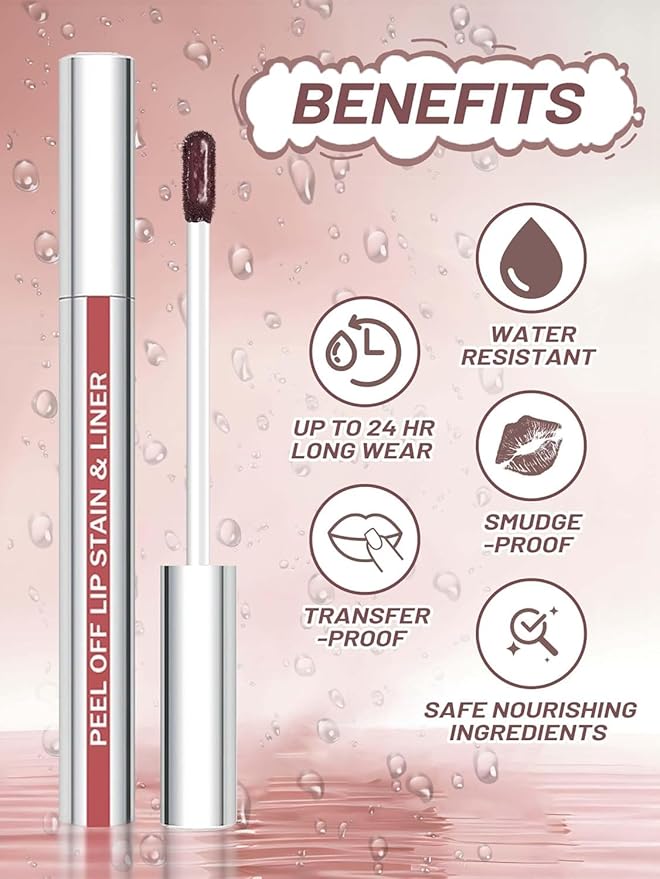 Lip Stain Peel Off Lip Liner Stain with Tweezer, Long Lasting Matte Lip Tint Tattoo, Highly Pigmented Color Lip Makeup, Waterproof Lipstick, Transfer-proof Lipstain for Women, Cool Rose