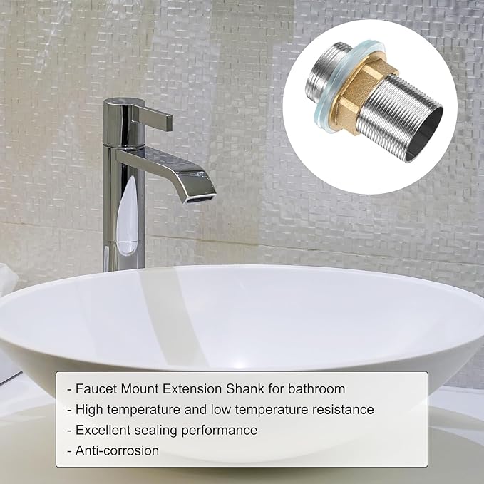 uxcell Faucet Mount Extension Shank 2.4"x 1.25" Stainless Steel Pipe Faucet Extension Nipple Locknut Kit Extension Threaded Lengthen Fixed High Foot with Raised Nut and Gasket Fittings
