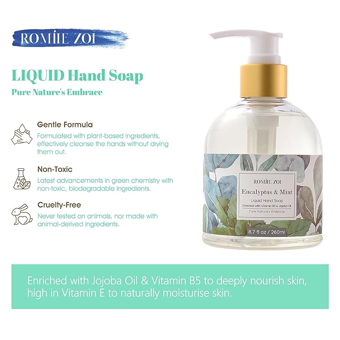 ROMIIE ZOI Liquid Hand Soap with Gift Box - Eucalyptus & Mint - 260ml/ 8.7 fl.oz