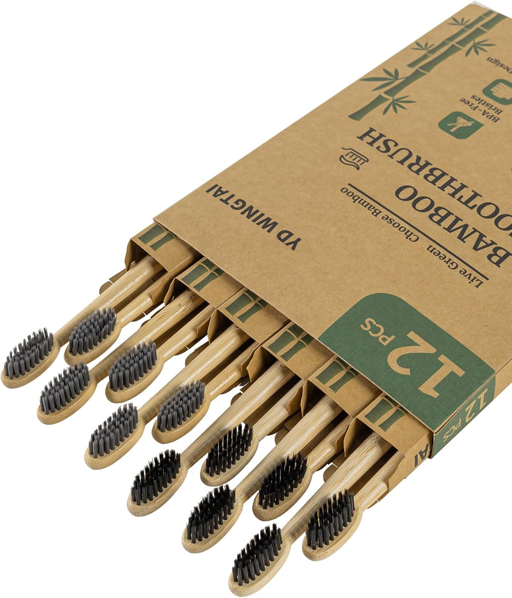 Bamboo Toothbrushes 12pack Disposable Tooth Brush Natural Toothbrush Travel Wooden Bristle Organic for Adults Set
