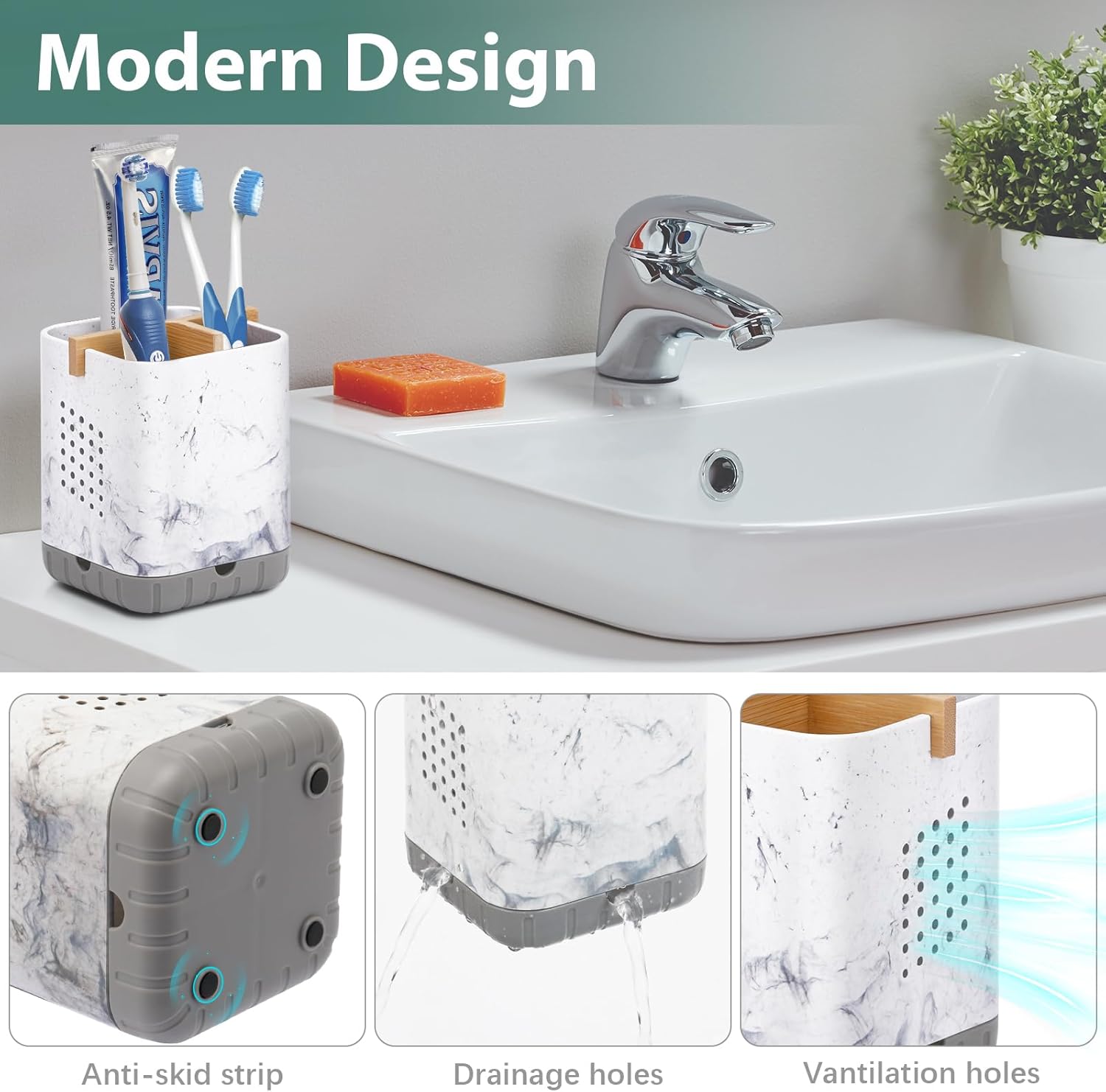 Boperzi Toothbrush Holders, Kids Toothbrush Holder with Drainage, Detachable Anti-Slip Electric Toothbrush Holder, Toothpaste Organizer Storage Caddy for Bathroom Countertop, Shower, Kitchen, Vanity