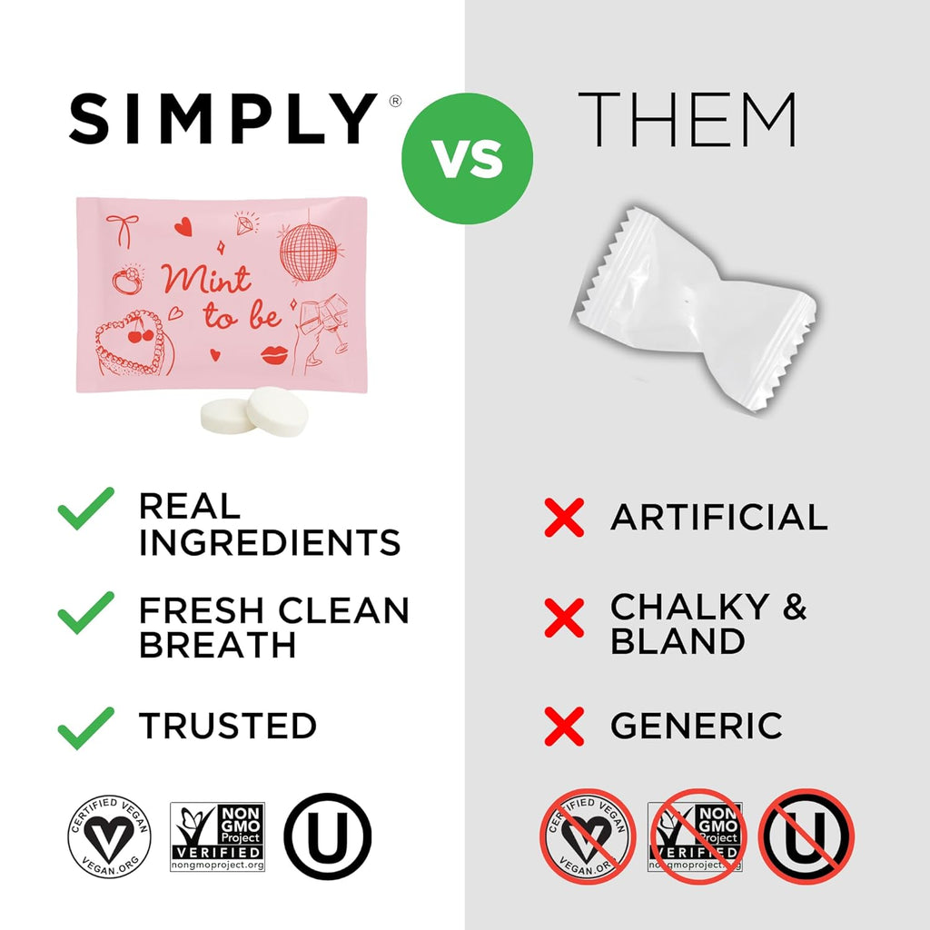 SIMPLY Peppermint "Mint to Be" Bachelorette Individually Wrapped Breath Mints in Bulk, 50 Packets (2 per Packet) | Wedding, Bridal Shower, Bachelorette, Party Favors