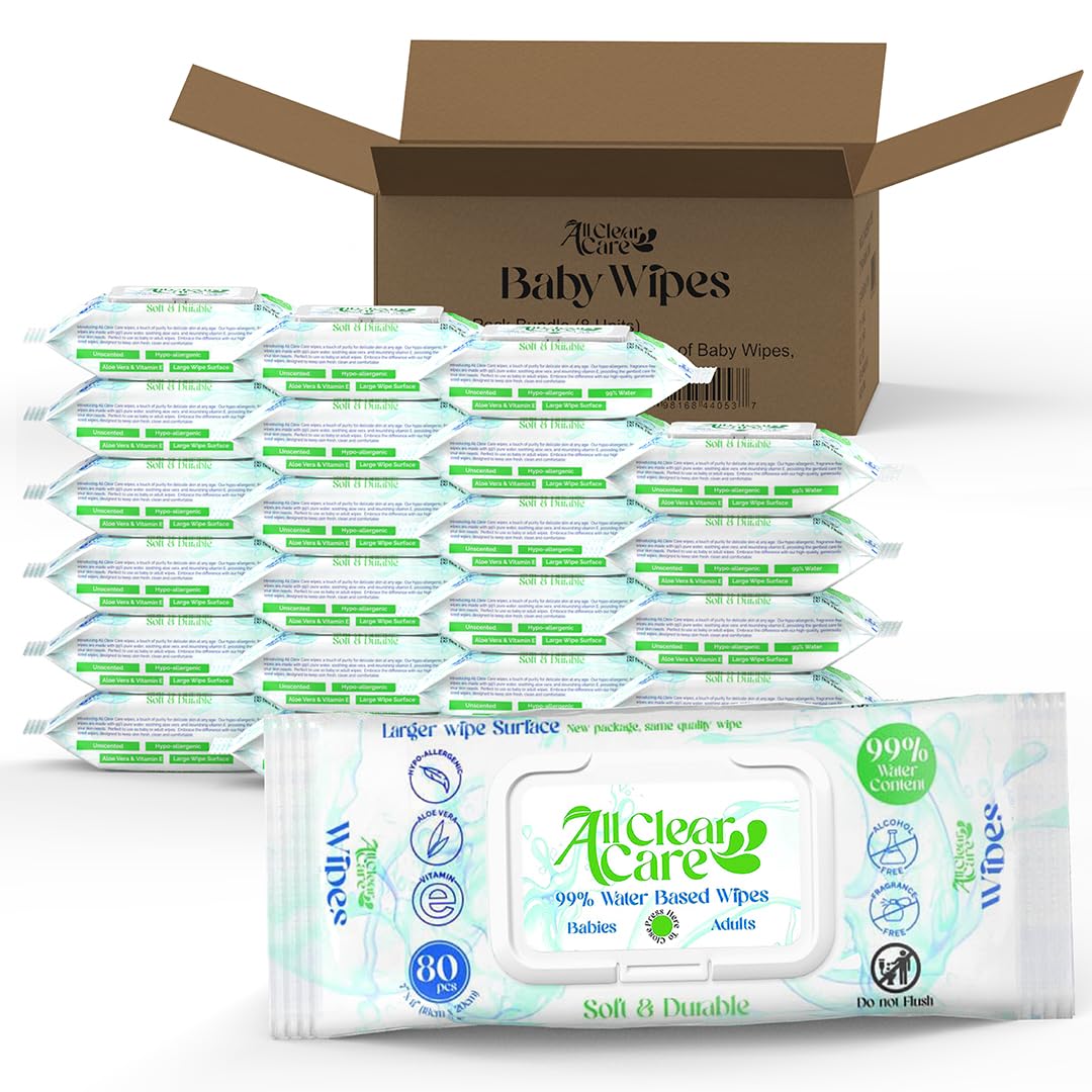 Baby Wipes, Bulk Unscented, Sensitive Skin, 99% Water, Large Soft Durable Wet Wipes, Hypoallergenic with Vitamin E & Aloe, Flip-Top Lid, Wholesale 24-Pack (1920 Wipes)