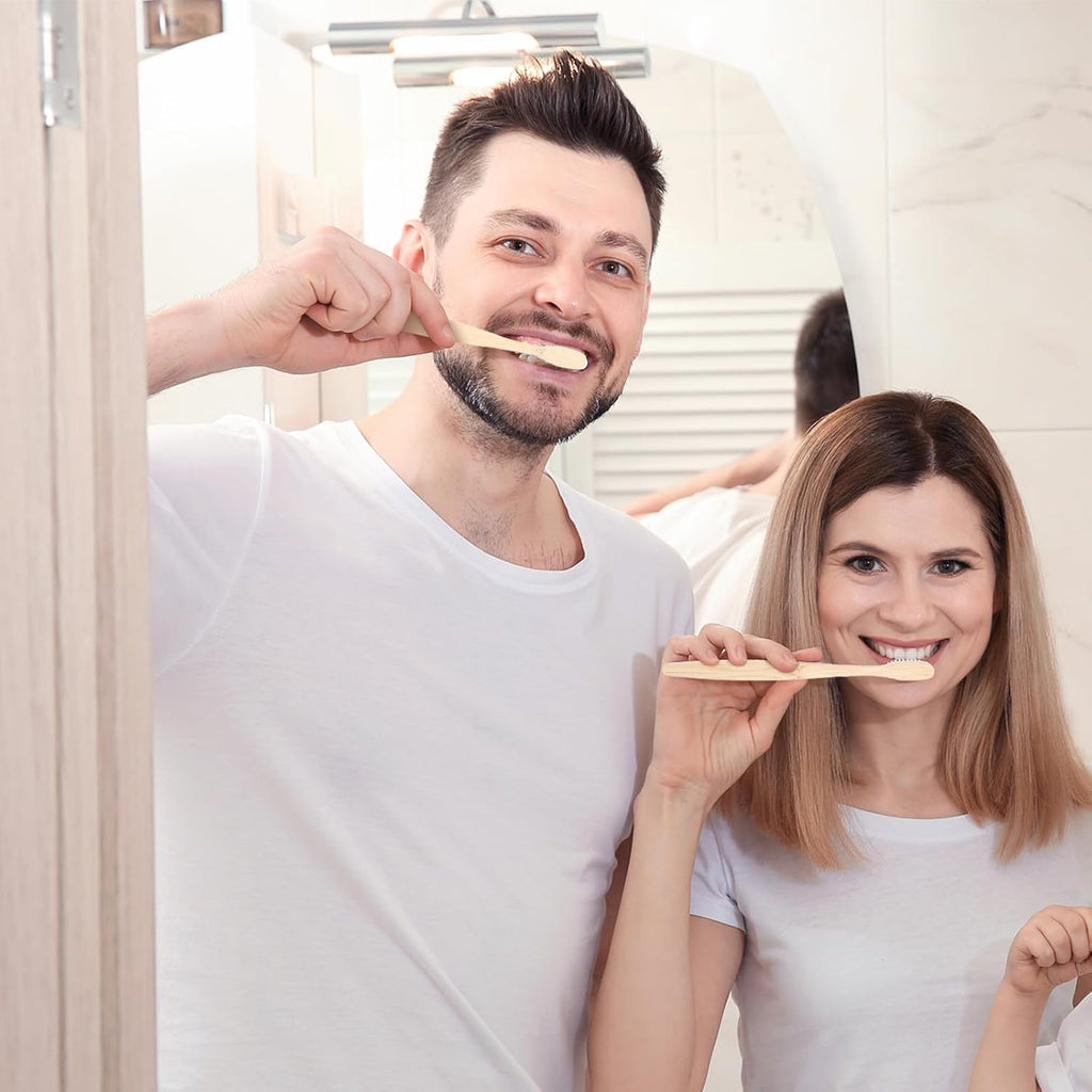 Vesici 100 Pcs Bamboo Toothbrushes Bulk Soft Bristles Toothbrushes with Micro Fur Ultra Wooden Bamboo Teeth Brushes Manual for Adults Travel Family Hotel Use Individually Packaged (Black,White)