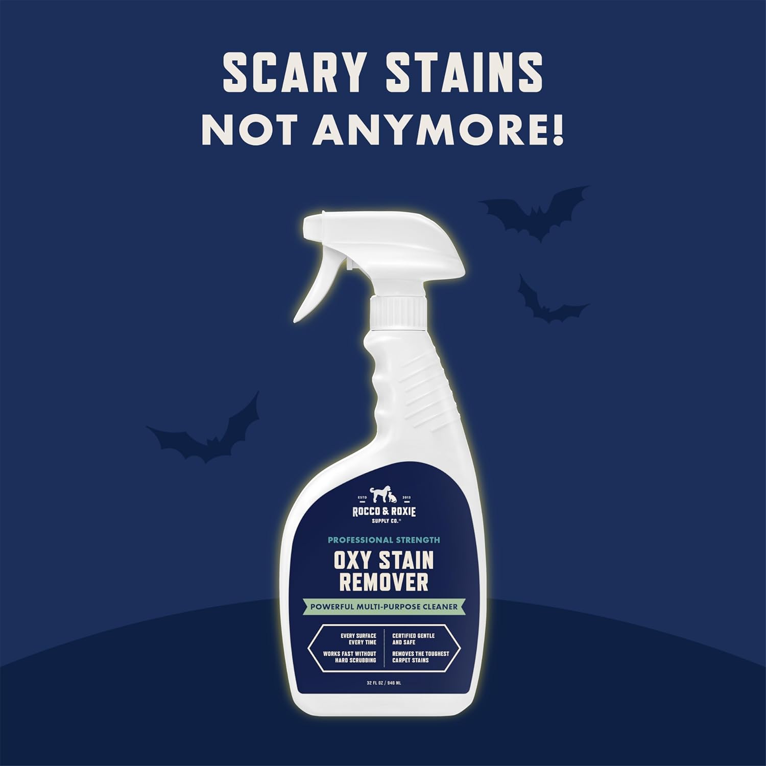 Rocco & Roxie Oxy Stain Remover - Oxygen Powered Carpet Cleaner Spray - Pet Stain Remover for Carpet, Spot Cleaner for Upholstery, Couch, Laundry, Rug, Clothes, Car Seat, Mattress, Sofa, and More