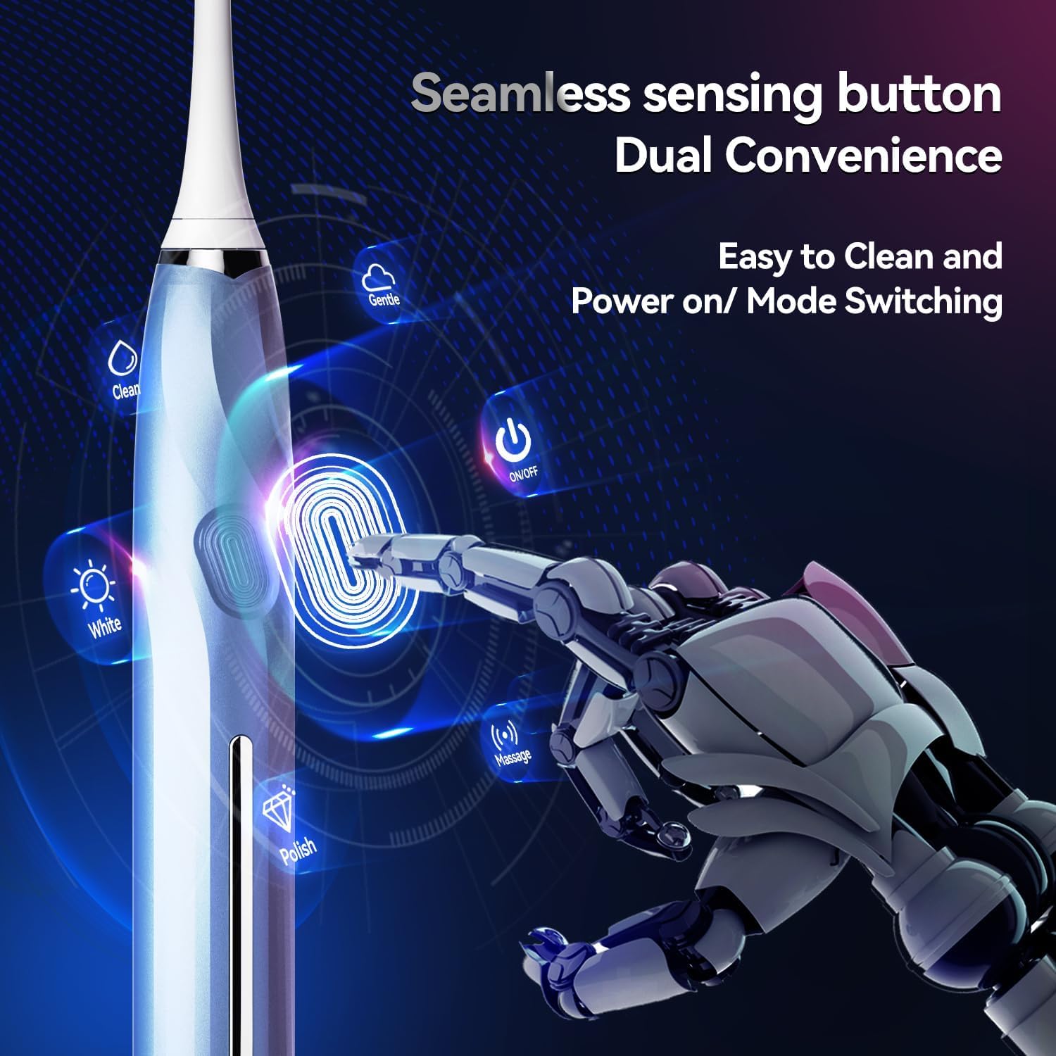 SEAGO Electric Toothbrush with 8 Soft Bristle Heads for Adults, Pressure Sensor, 5 Modes with 2 Minutes Build in Smart Timer, Rechargeable Travel Toothbrush with Brush Hold and Travel Case(2752Blue)